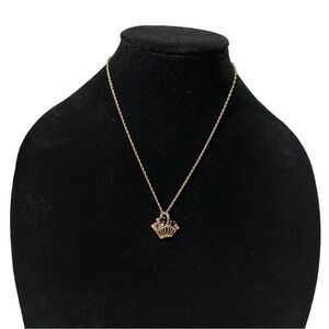 Vtg 14k Gold Plated Gemstones Amethyst Floral Basket Pendant Necklace 20” Chain